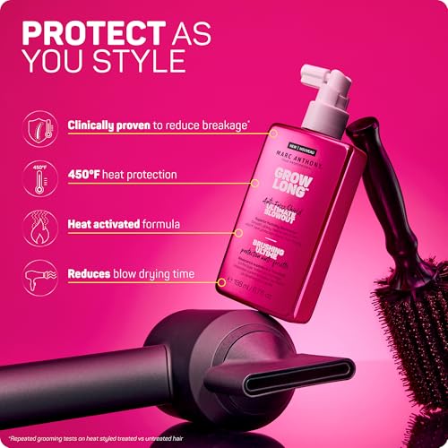 Image of Marc Anthony Anti-Frizz Shield Ultimate Blowout Spray, Grow Long - Smooth, Shiny Hair in High Humidity - Heat Protectant - 6.7 oz, (Pack of 2)