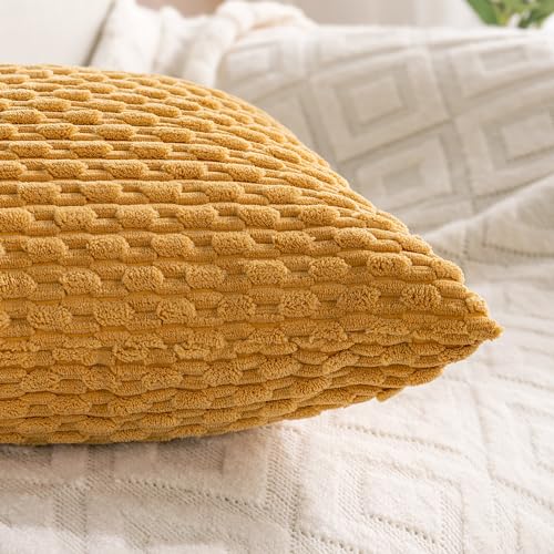 Set of 4 Yellow Rust Aqua Decorative Throw Pillow Covers 18x18 Inch Corduroy Pillow Covers for Bed Couch Sofa Living Room Soft Square Cushion Cases