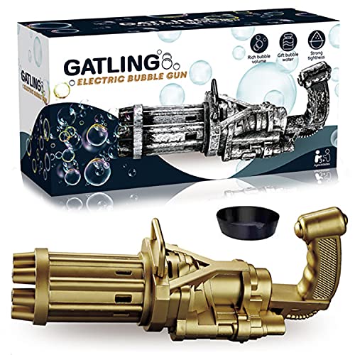 SZCXTOP Automatic Bubble Makers,Bubble Gatling Gun, Gatling Bubble Machine 2021 Cool Toys & Gift, 8-Hole Huge Amount Bubble Maker, Children's Bubble Gun for Summer Outdoor Activities (Golden)