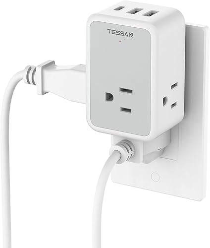TESSAN - Cargador de pared USB de 15 W, divisor de salida múltiple con USB C, expansor de salida múltiple de 3 lados para el hogar, oficina,