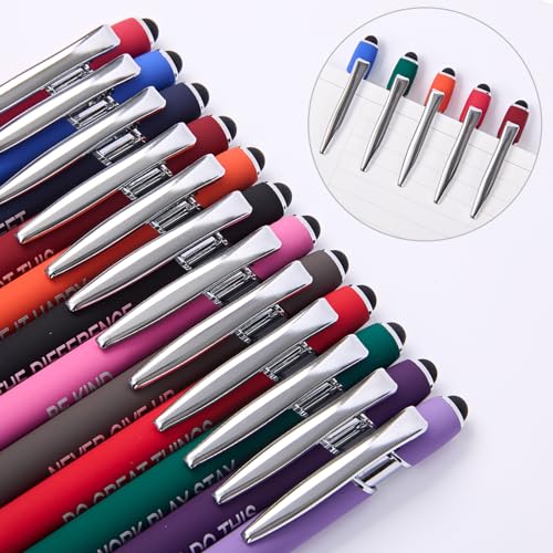 Funny Pens – 12 Pack Fine Point Smooth Writing Pens with Inspirational Tips, Black Ink, Touch Stylus Screens, Motivational Gift for Office &amp; Desk Accessories