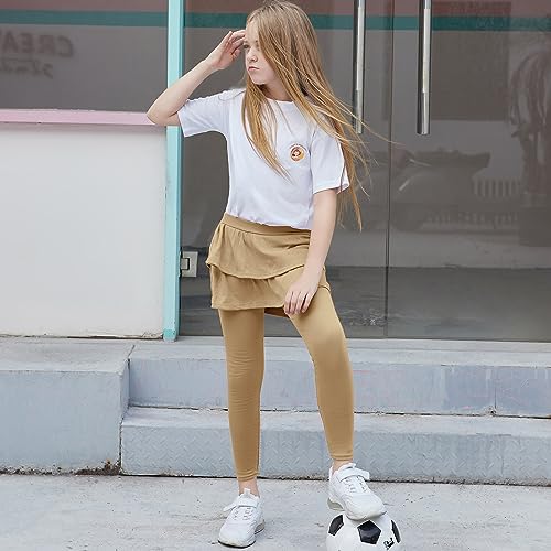 Image of BOOPH Little Girls Leggings with Ruffle Tutu Skirt Kids Uniform Pants | Footless Tights 4-14 Year