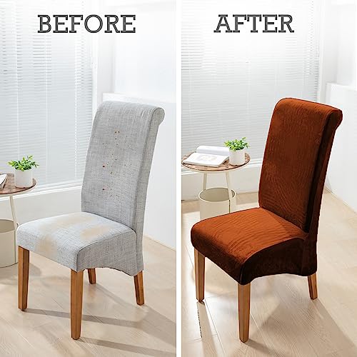 Image of HOKIPO Velvet Chair Covers for Long Back Dining Chair, Set of 2, Rustic Brown (AR-4760-RBR*2)