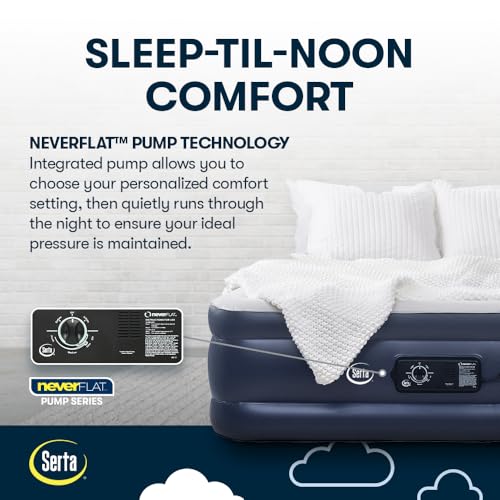 Image of Serta Raised Air Mattress with Never Flat Pump | Luxury Inflatable Mattress with Built in Air Pump to Ensure a Good Night's Rest | Heavy Duty Blow Up Mattress with Self Inflating Pump