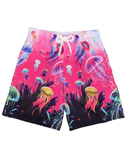 Image of AMYNICE Girls Beach Board Short with Liner Quick Dry Active Jellyfish Print | Swimming Trunks Swimsuit with Pockets Drawstring Surfing, Beach, Vacation and Holiday for Toddler Baby girl