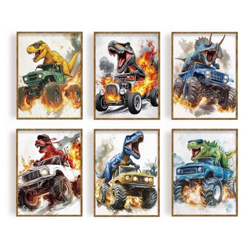 Impression sur toile dinosaure t-rex camion affiche abstraite chambre bébé 12x16"