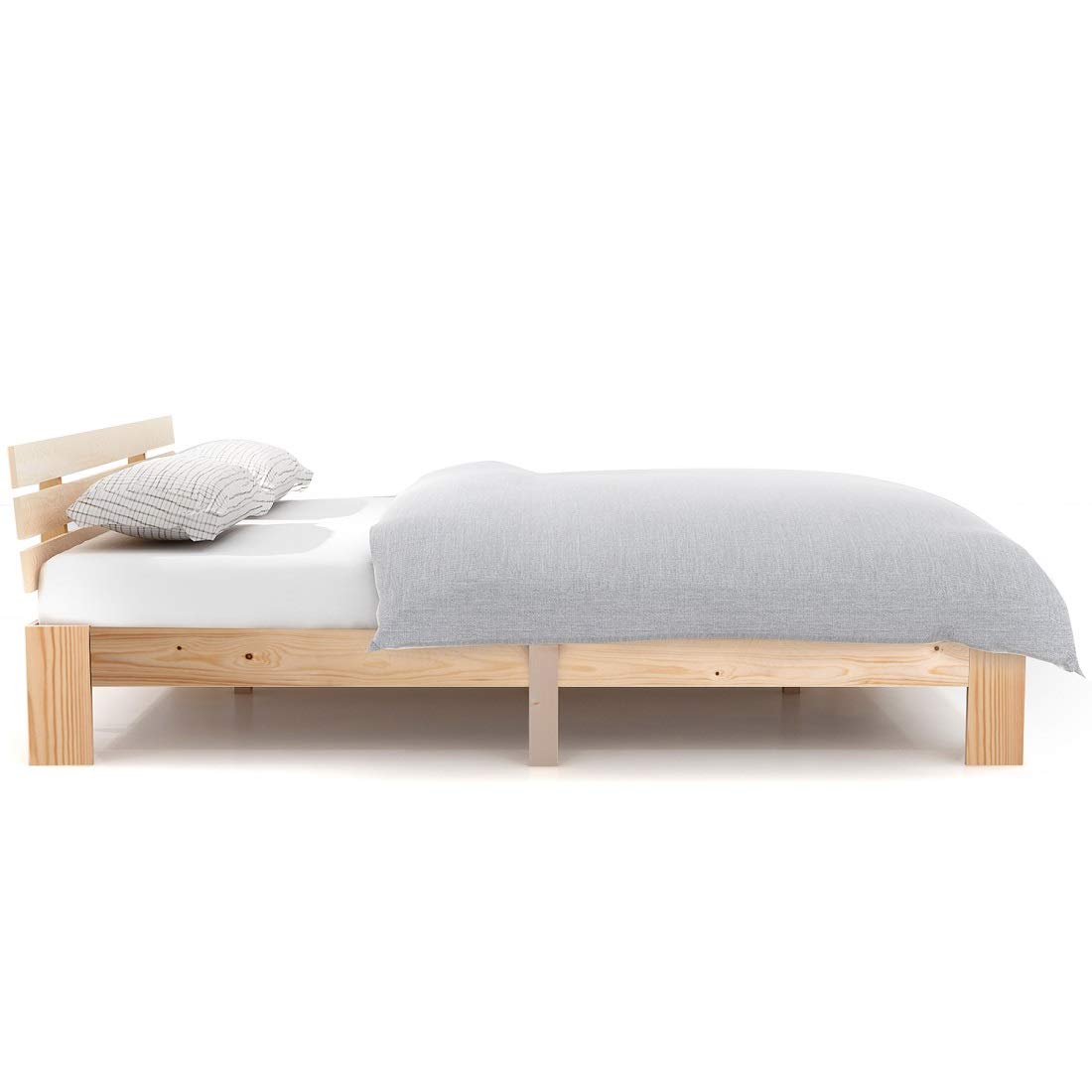MURUL Cama doble de madera con cabecero de estructura de cama con somier de láminas de madera maciza, cama de matrimonio como cama de pino (madera, 140 x 200 cm)