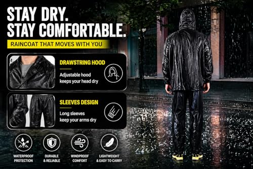Image of RainCoat for Men Waterproof with Pants Polyester RainCoat For Men Bike RainSuit RainJacket Suit Mobile Pocket with Storage Bag.
