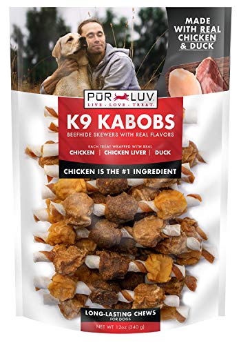 Pur Luv Dog Treats, K9 Kabobs for Dogs Made with Real Chicken and Duck, 12 Ounces, Healthy, Easily Digestible, Long-Lasting, High Protein Dog Treat, Satisfies Dog's Urge to Chew