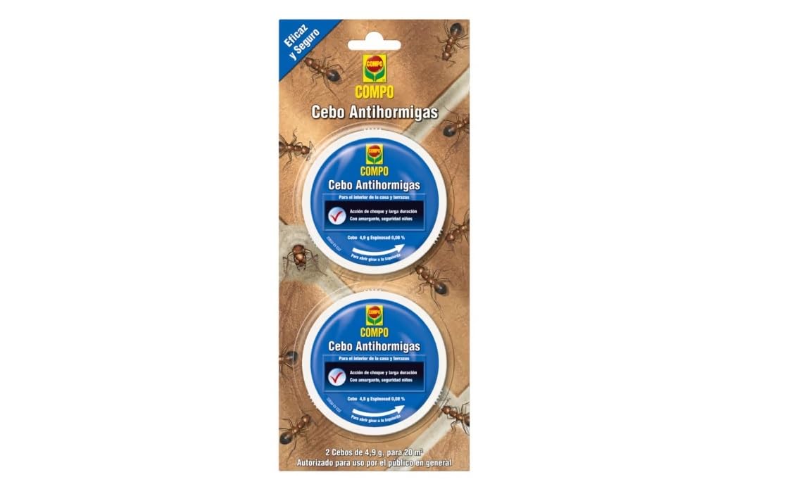 Compo Cebo antihormigas, Control de hormigas en el interior del hogar y alrededor de edificios, terrazas y patios, 2 unidades de 4.9 g