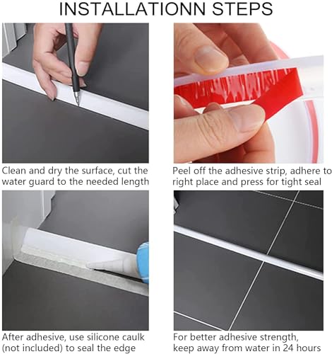 Image of RANDEN Self-Adhesive Silicone Water Stopper Strip - Collapsible Threshold Barrier Strip for Dry & Wet Separation, Sink Water Splash Guard, Bathroom Water Stopper (White, 1 Meter)