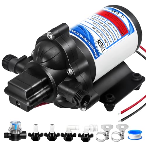 Image of 12V RV Water Pump,2088-422-144 Diaphragm Pump,45 PSI 3.3 Gallons Per Minute Fresh Water Pump with 1 /2MNPT Connection for Agricultural Spraying RV Marine Yacht-Chemical Corrosion Resistant