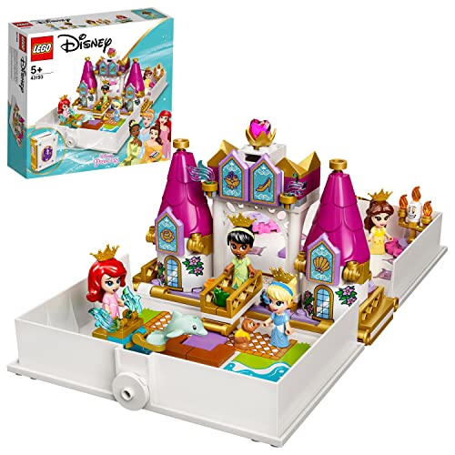 LEGO 43193 Disney Princess Ariel, Belle, Cinderella and Tianaâ€™s Storybook Adventures Castle Toy for Kids with 4 Micro Dolls Figures