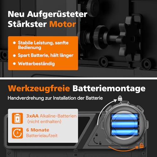 MASTERFUN Große Automatische Hühnerklappe Batterie, Aluminum Hühnerklappe Automatisch mit Wasserdicht Großes Display, Timer, Manuelle, Intelligenter Einklemmschutz Elektrische Hühnertür