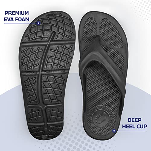 Pure Stride Therapeutic Flip Flops, Orthotic Thong Sandals for Plantar Fasciitis, Metatarsal and Heel Spurs, Feet Pain Relief and Arch Support - Black, Men’s Size 113