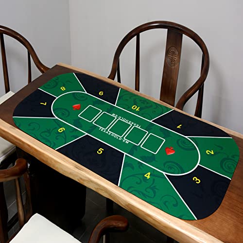 47 X 24Inch Texas Hold'em Poker Mat Portable Rubber Poker Table Top Water Waterproof, Noise Reduction Suitable For Any Tabletop Game Premium Carry Bag Is Provided For Playing Everywhere(Green) #TOP2