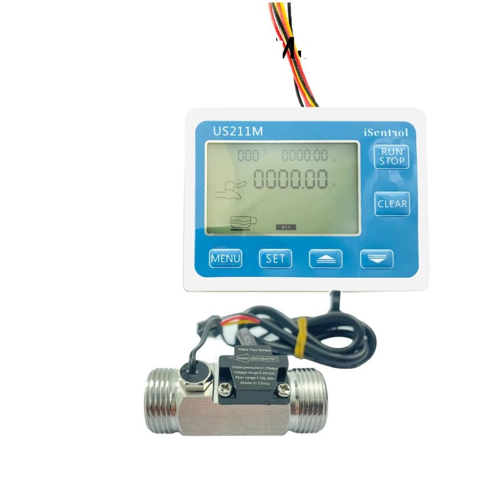 Cyfrowy miernik przepływu FlowSensor ze stali nierdzewnej z wyświetlaczem i zasilaczem 1-30 l/min