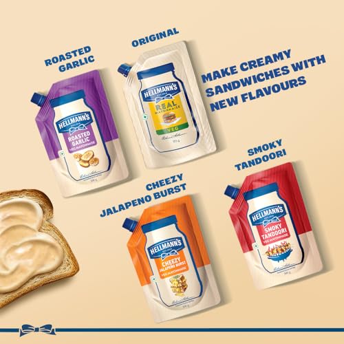 Image of HELLMANN'S, Roasted Garlic Mayo, 300g, for Delectable Sandwiches, with Creamy & Rich Taste, 100% Vegetarian, World's No.1 Mayonnaise Brand