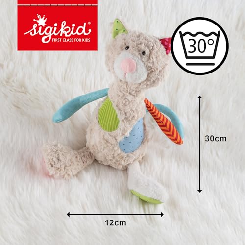 SIGIKID 42842 Stofftier Katze Patchwork Sweety Kuscheltier zum Spielen & Schmusen aus weichem Materialmix für Babys und Kinder, Jungen und Mädchen von 0 Monaten bis 8 Jahren Mehrfarbig/Katze 30 cm