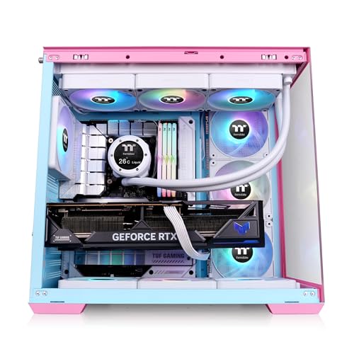 Image of Thermaltake View 380 TG ARGB Mid Tower Chassis; 4x120mm ARGB Lite Fans Included; 360mm Radiator Support; 415mm GPU Clearance; Hidden Connector Support; Bubble Pink; CA-1Z2-00MAWN-00