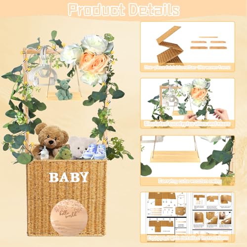 Image of Baby Shower Crate Closet, Lighted Large Hand-Woven Rattan Storage Crates with Handle, Baby Shower Gifts, Baby Welcome Box Nursery Basket for Newborn Boys Girls, Pregnancy Gifts for New Parents