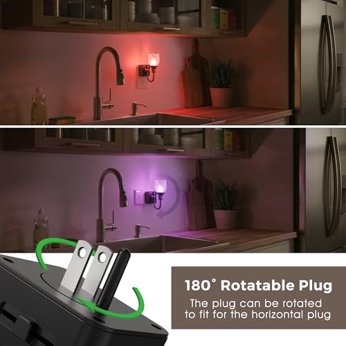 Image of L LOHAS LED Night Lights Plug into Wall, RGB Floral Night Lights with Dusk to Dawn Sensor, 0-100lm Adjustable Brightness, for Hallway Bedroom Stairway