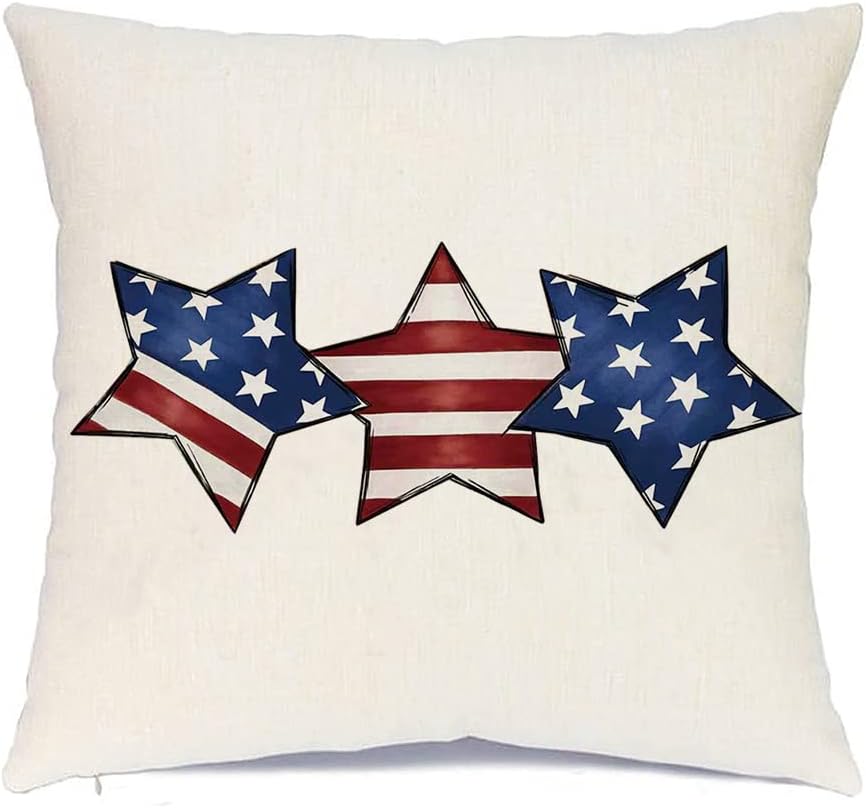 RABUSOFA Patriotic 4th of July Pillow Covers 18x18,Single