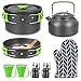 Juego de vajilla de Camping 18 con Revestimiento Antiadherente, Olla de Camping con Mango de Silicona antiescarcha, Base más Gruesa de Utensilios de Cocina de Camping para Viajes de mochilero
