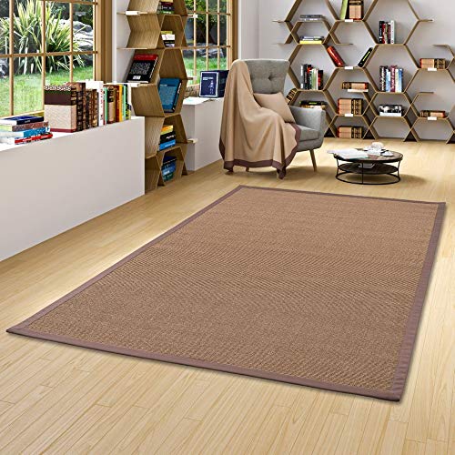 Pergamon Sisal Natural Alfombra Marrón Oscuro- Borde Marrón Oscuro - 9 tamaños