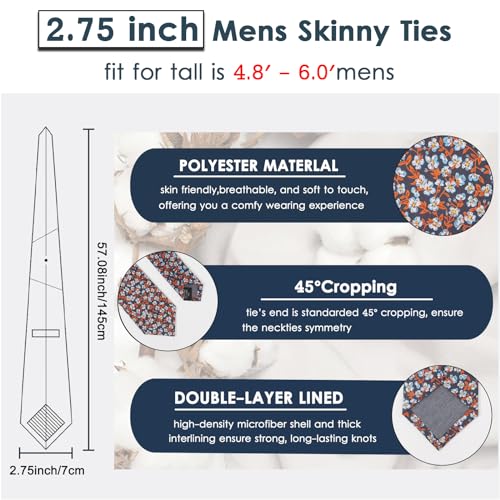 Image of Mantieqingway Floral Ties for Men Skinny Cotton Tie Flower Necktie