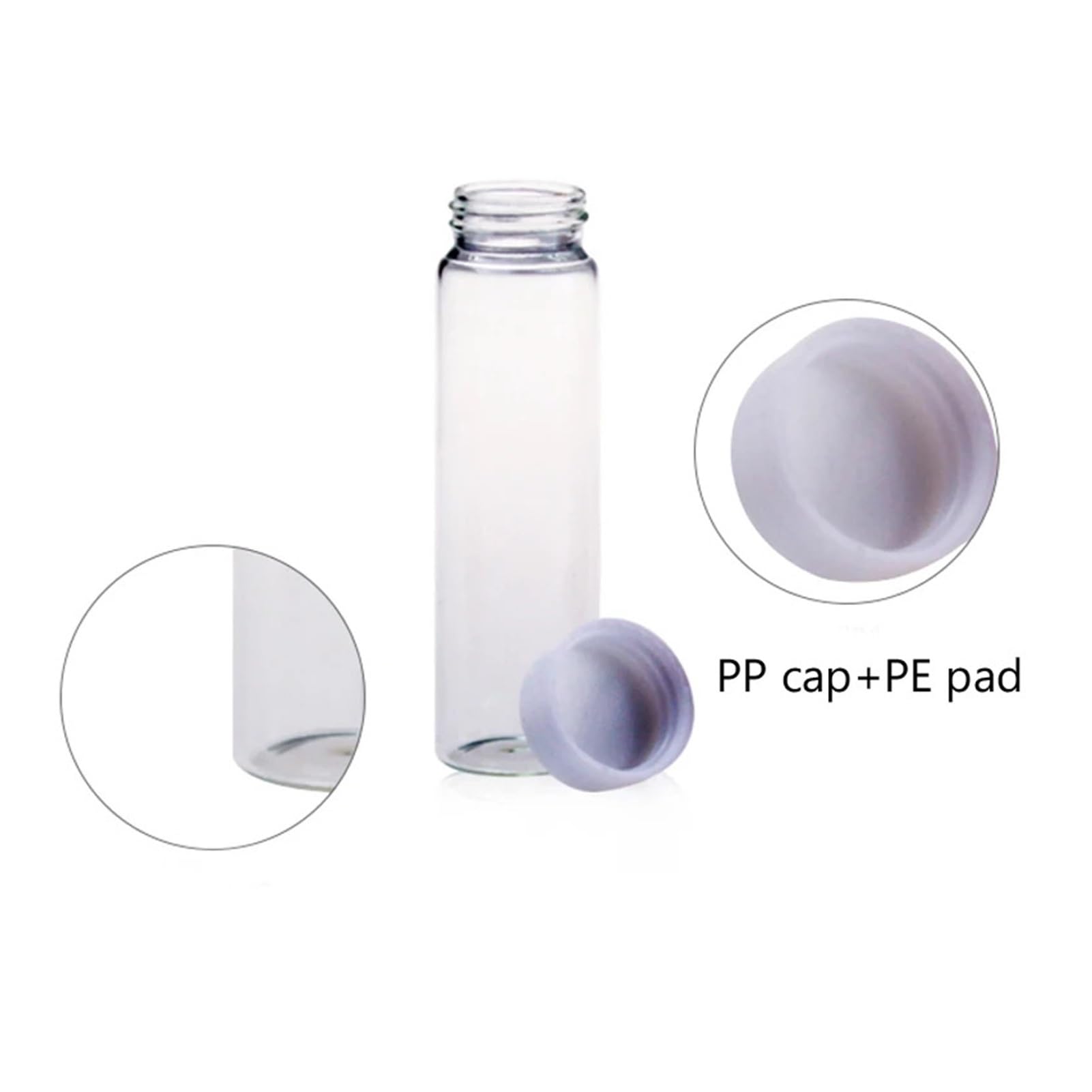 Botella para reactivos de Laboratorio, Tubo de ensayo de Vidrio con Tapa de Rosca for Botella de Aceite Esencial, Transparente, con Tapa de PP y Almohadilla de PE.(20 ml 20pcs)