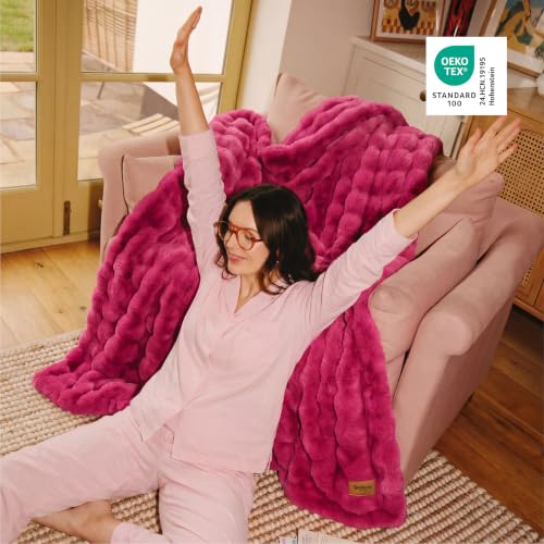 Image of Bedsure Fluffy Bubble Faux Fur Throw Blanket, 50 inchx60 inch, Hot Pink