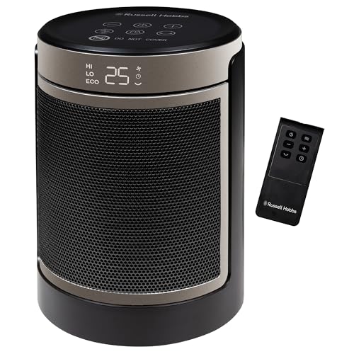 Russell Hobbs Space Heater in Black & Gold 1500W Silent Portable Oscillating Ceramic Round Electric...