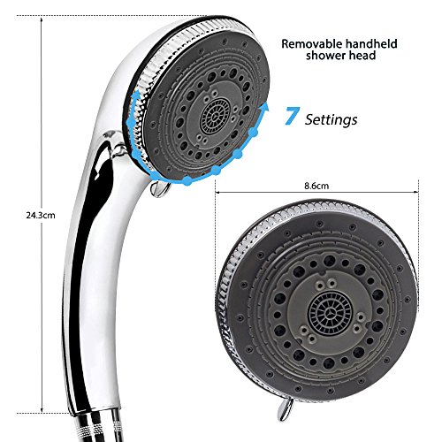 Duschkopf, 7 Strahlarten Hochdruck Wassersparend Handbrause, Handbrause mit Schlauch(1.5M), Luxus Spa Verstellbar Handbrause Duschbrause Universal Dusch Kopf Chrom - Image 4