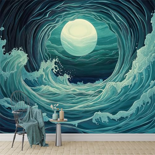 Fotomurales Papel pintado Ondas submarinas lunares tejido no tejido papel pintado Azul papel pintado mural Decoración de Pared decorativos 250 x 175 cm