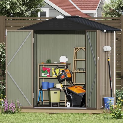Image of Devoko Outdoor Storage Shed 6 x 4 FT Lockable Metal Garden Shed Steel Anti-Corrosion Storage House with Double Lockable Door for Backyard Outdoor Patio (Brown)