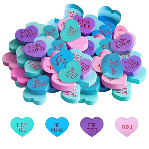 emzrivo 100 Pieces Valentines Day Erasers Conversation Heart Erasers Cute Eraser for Classroom Valentines Day Classroom Exchange Gift