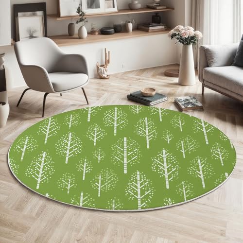 Tapis rond 3D effet géométrique vert moquette lavable et douce de 100cm - 3