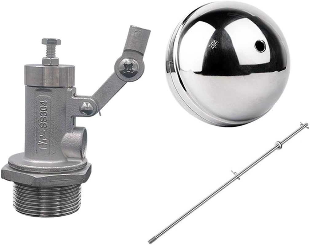 Stainless Steel Float Valve， 1pcs 1/2" 3/4" 1" 1-1/4" 1-1/2" 2" 304 Stainless Steel Double Adjustable Cover Float Valve, Water Tank Floating Ball Valve(1.5 Inch)