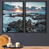 2 Piece Framed Canvas Wall Art Sunset and Ocean Landscape Canvas Prints Home Artwork Decoration for Living Room,Bedroom - 16