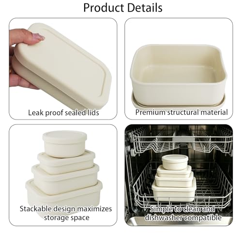 GEFEDESUL 8 Pcs Food Storage Containers with Lids, with 2 Round 300ml Container, Rectangular Hard Shell Silicone Bento Box, 10/23.6/44 Oz, Microwave Dishwasher Fridge for Kitchen Meal Prep - Image 3
