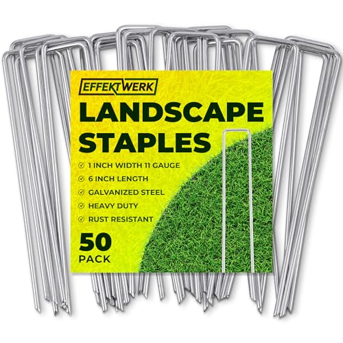 EffektWerk tuinpalen (6" / 150 mm, 50 PK), gegalvaniseerde U-vormige landschapsnietjes, stoffen pinnen voor installatie van onkruidbarrières en grasmatten