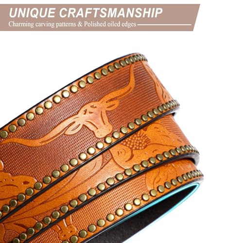 WHIPPY Western Belt for Men Women Retro Removable Buckle Belt Cowboy Leather Belt for Jeans Pants4