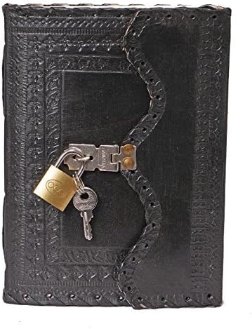 Leather Diary Journal with Lock Notepad Writing Book with Lock & Key Handmade Papers Designed for Home & Office, Vintage Antique Style Organizer Blank Notebook (Black)