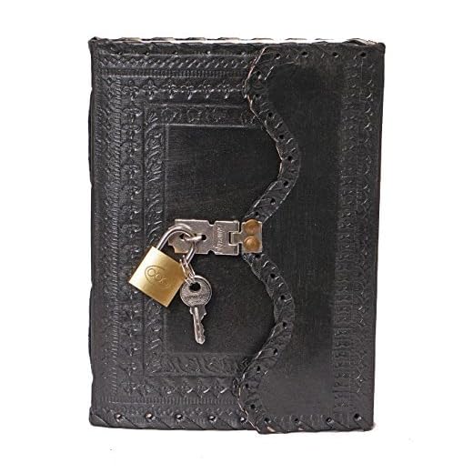 Leather Diary Journal with Lock Notepad Writing Book with Lock & Key Handmade Papers Designed for Home & Office, Vintage Antique Style Organizer Blank Notebook (Black)