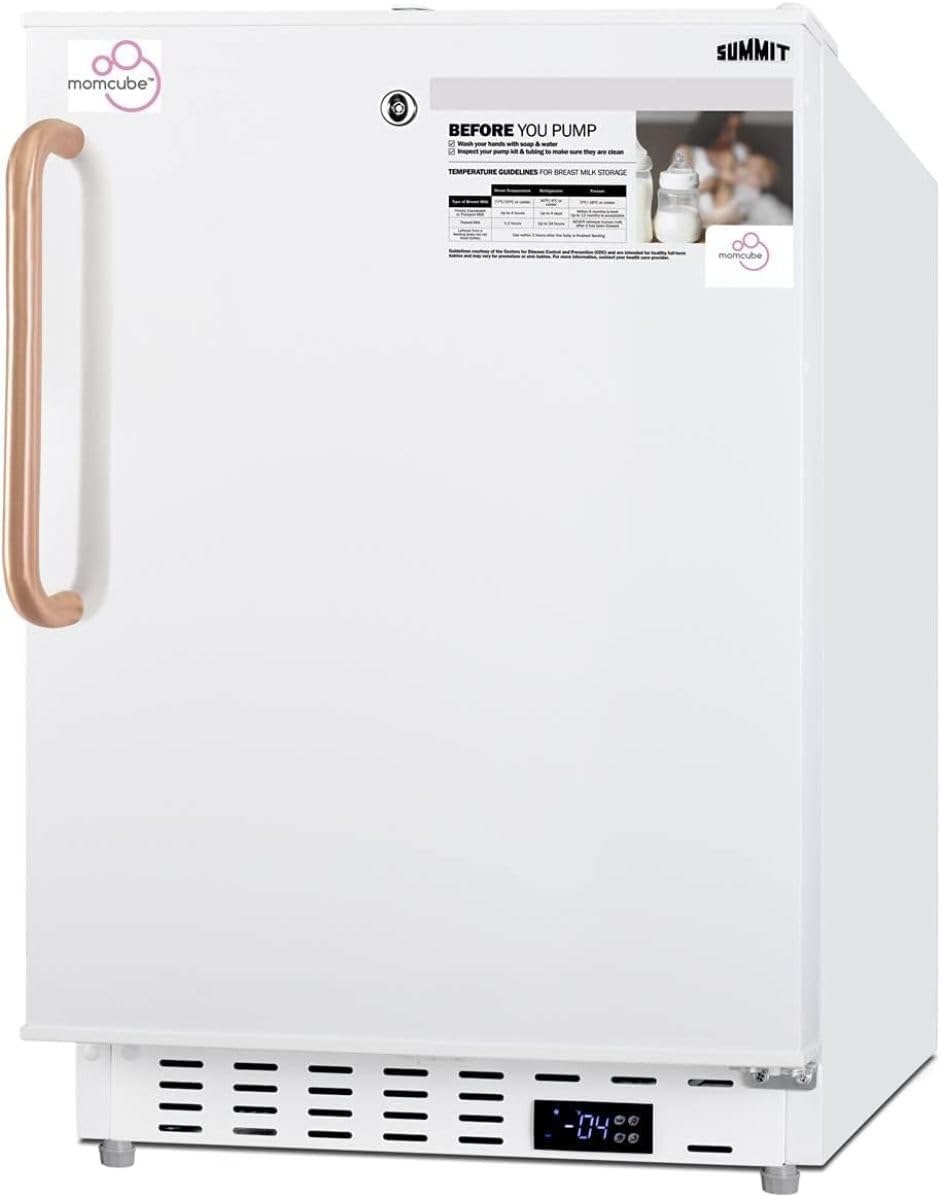 Summit Appliance ALFZ36LMCTBC 20" Wide Built-in MOMCUBE Residential All-freezer in White with Copper Towel Bar Handle, Keyed Lock, Door Storage, Digital Controls, and Manual Defrost Operation