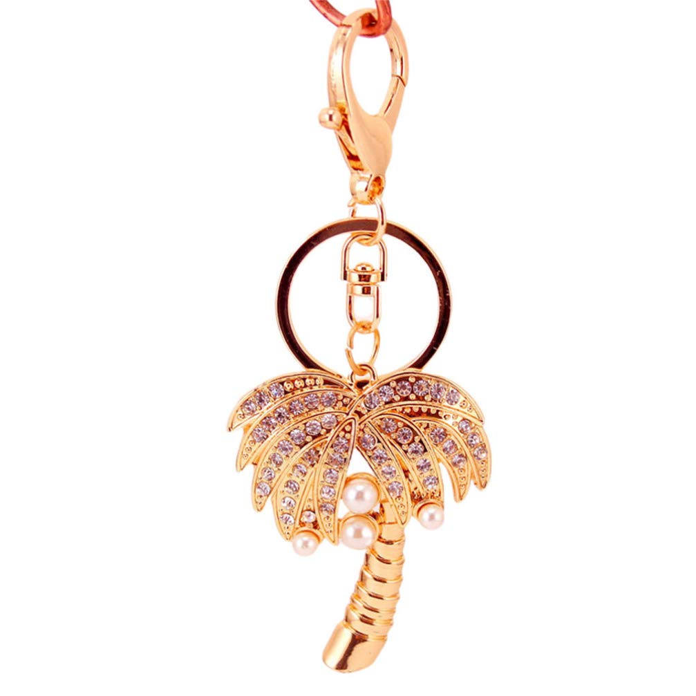 Palm Tree Keychain Crystal Rhinestone Coconut Palm Tree Charm Keyring Car Phone Purse Bag Decoration Easter Birthday