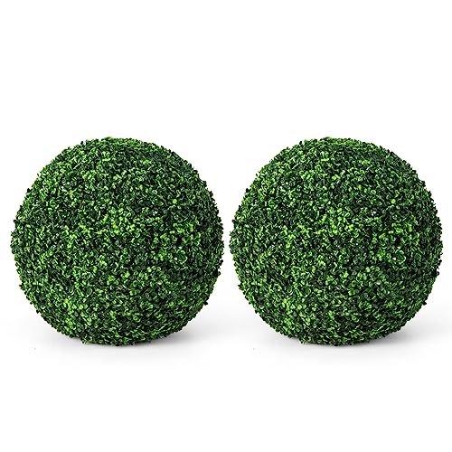 COSTWAY 2 Boules de Buis Artificielles 48 cm Résistantes aux UV, Plantes en Boules de Faux Buis Sphères, Décoratives pour Intérieur Extérieur de Porche...
