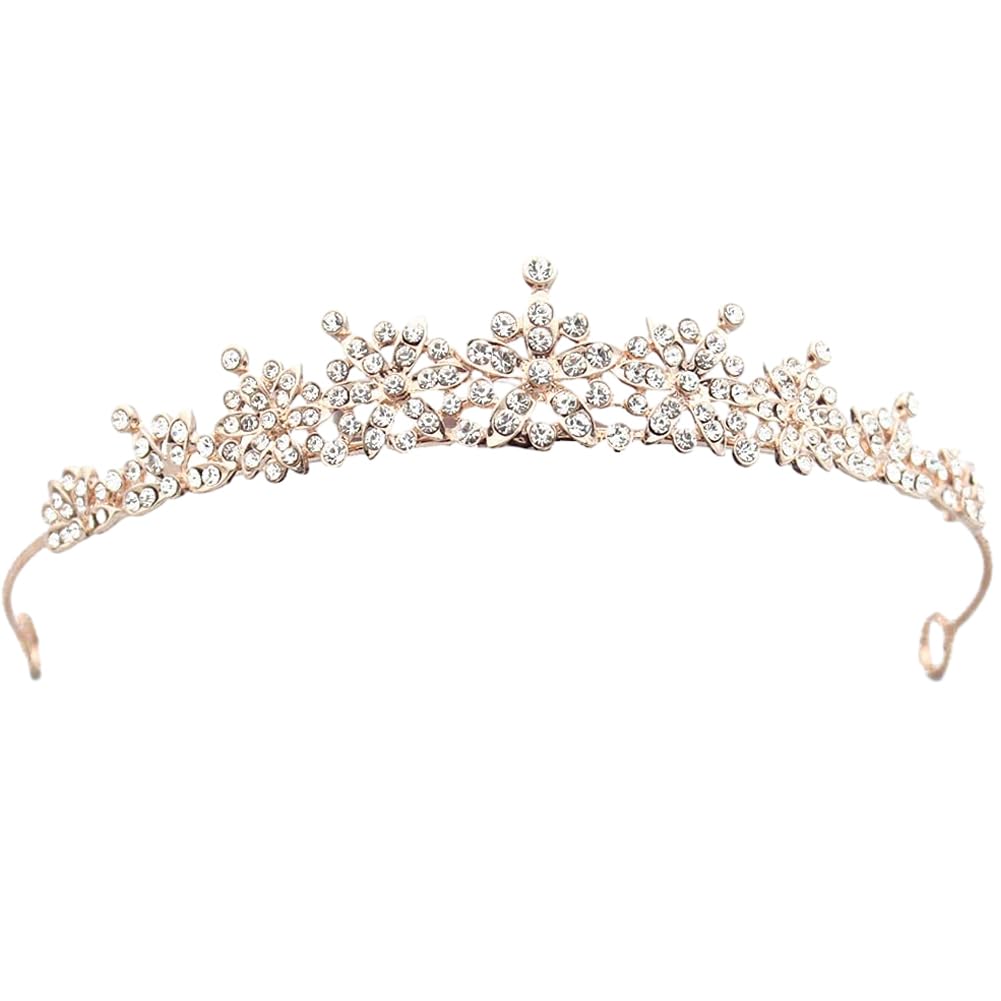 REYOK Corona Nupcial,Tiara Novia Corona Cumpleaños,Tiara Decorativa de Corona de Cristal de Boda,Accesorios para el Cabello para Bodas Fiestas (Oro rosa)