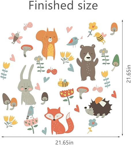 Miniatura 6 de Calcomanías de pared de animales del bosque, lindos conejos, zorro, oso, ardilla, calcomanías de pared para despegar y pegar, flores silvestres,